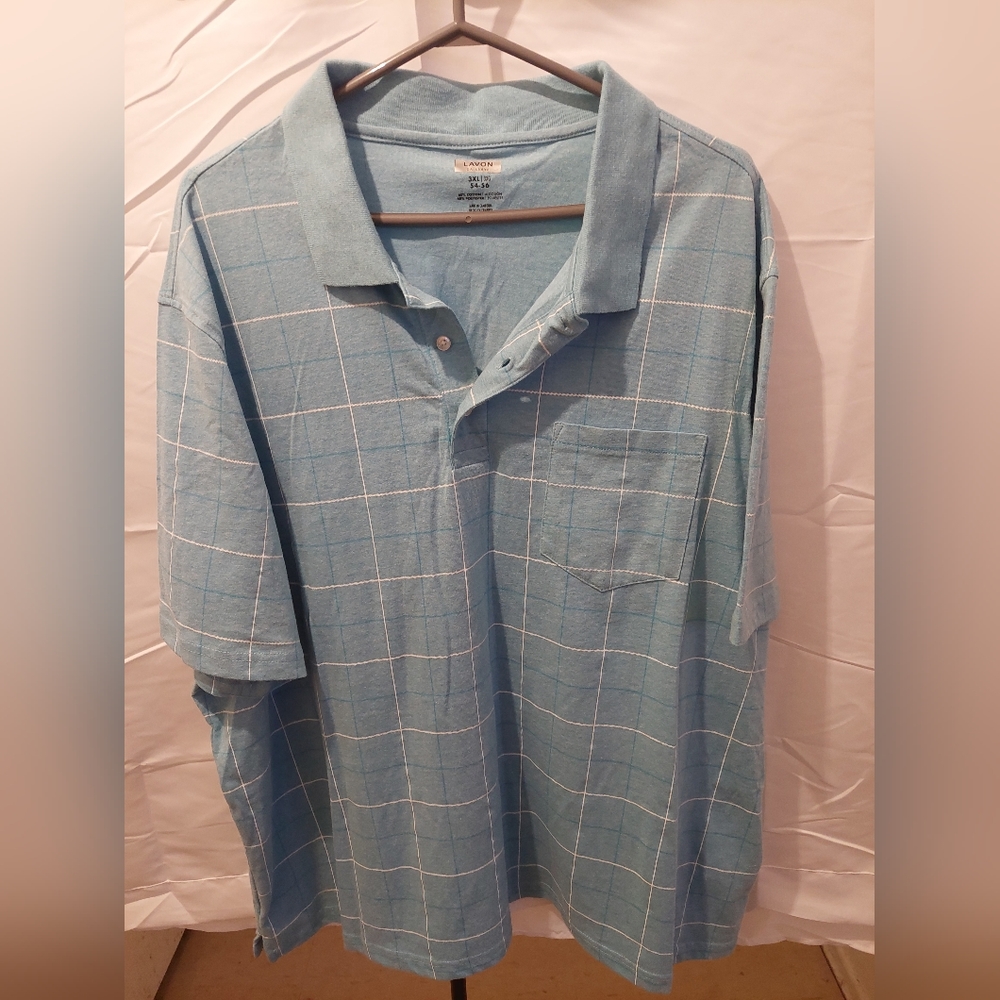 Lavon Men's 3XL Light Blue and White Striped Short Sleeve Polo Shirt